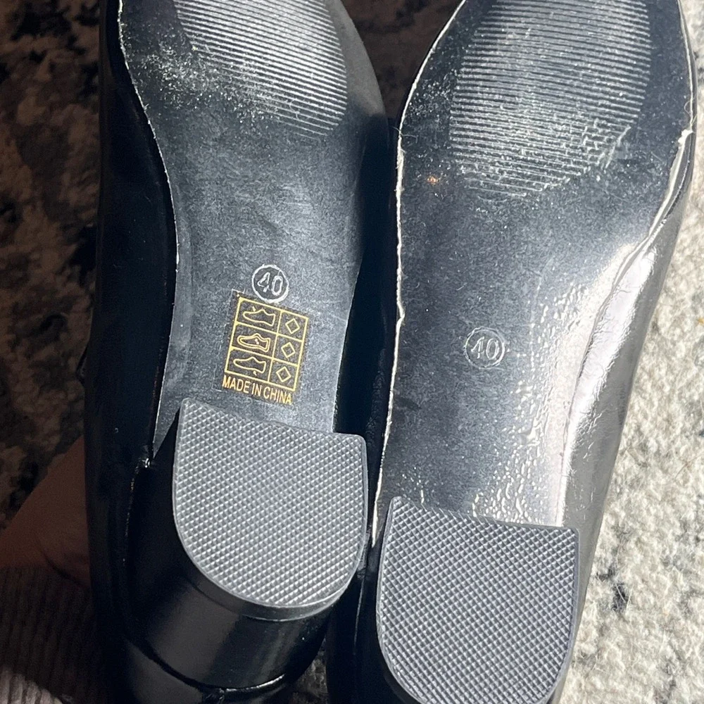 Snyth Black Patent Leather Double T Strap Mary Jane Block Heel Pumps EU 40